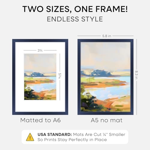 Homeforia A5 Blue Picture Frame, High-End Metal, A6 Mat, Glass - Image 2
