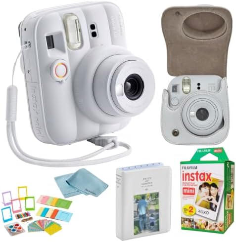 FUJIFILM instax Mini 13 Clay White Instant Camera Bundle with 20 Sheets instax Mini Film, Carrying Case, Photo Album, Assorted Photo Frames & BluebirdSales Microfiber Cleaning Cloth by FUJIFILM
