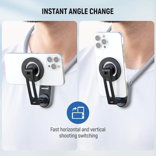 NEEWER Magnetic Neck Holder for Action Camera Phone Hands Free Neck Tripod Chest Mount Compatible with GoPro DJI Insta360 iPhone Android Phone Holder for POV Vlog, Gray, GP16 - Image 2
