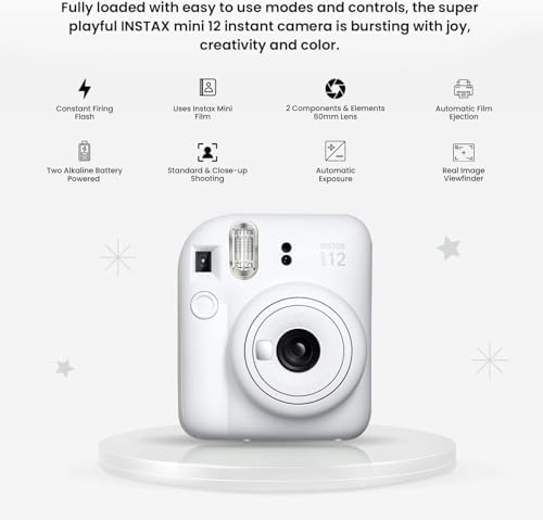 Fujifilm Instant Mini 12 Camera + Accessory Bundle & Custom Case + Fuji Instant (20 Shots) Designer Mini Photo Album (60 Pockets) (Clay White) - Image 4