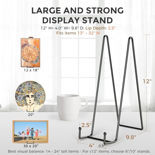 TR-LIFE 3 Pack 12 Inch Plate Stands for Display - Large, Metal Picture Frame Holder Stand + Easels for Decorative Platter, Book, Plaque, Photo, Table Top Art - Image 3