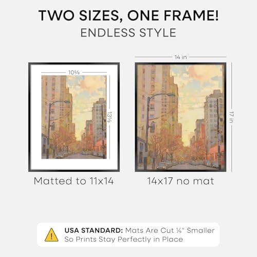 Homeforia 14x17 Black Picture Frame, High-End Metal, 11x14 Mat, Glass - Image 3