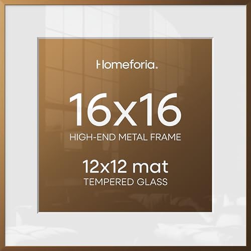 Homeforia 16x16 Bronze Picture Frame, High-End Metal, 12x12 Mat, Glass by Homeforia