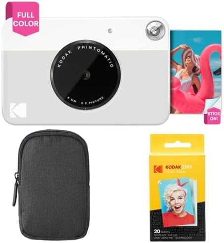 KODAK Printomatic Full-Color Instant Print Camera Starter Bundle + Carrying Case + Zink 20pk Photo Paper - Colorful Photos On 2x3 Sticky-Back Paper - Fun Gift for Birthday Christmas Holiday - Grey by Unknown