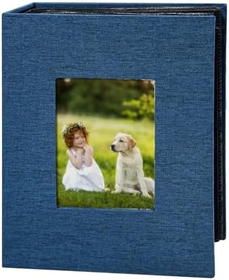 Photo Album 4x6 with 200 Pockets, Slip-in Picture Albums, Linen Cover Memory Book with Front Window, Black Page Vertical Photo Book for Wedding, Family, Anniversary, Baby, Vacation(Blue) by HenPisen