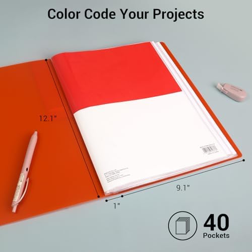Kokuyo 40-Pocket Binder with Plastic Sleeves (Orange), A4 Art Portfolio Folder with Clear Sheet Protectors. 80 Pages of Presentation Display Book. Japan Import (CTRA-C40YR) - Image 2