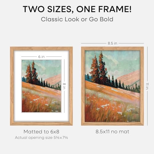 Homeforia 8.5x11 Natural Oak Picture Frame, High-End Wood, 6x8 Mat, Glass - Image 2