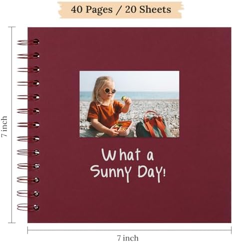 Scrapbook Photo Album 7"x7" 20 Sheets 40 Pages Hardcover Kraft Paper Khaki - Image 2