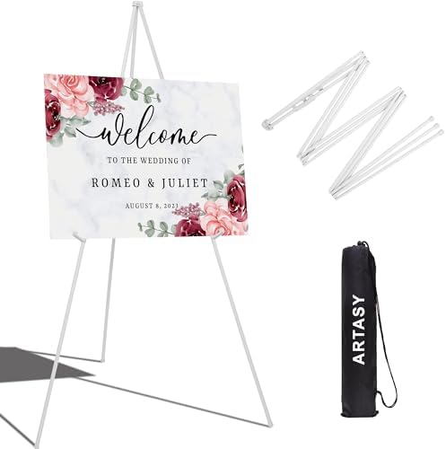ARTASY 63" Easel Stand for Wedding Signs, White, 1 Pack with Carry Bag by ARTASY