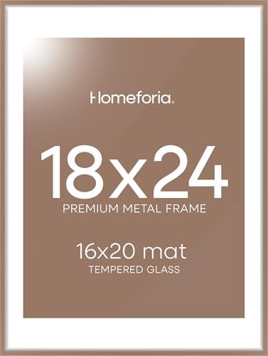 Homeforia 18x24 Mocha Poster Frame, High-End Metal, 16x20 Mat, Glass by Homeforia