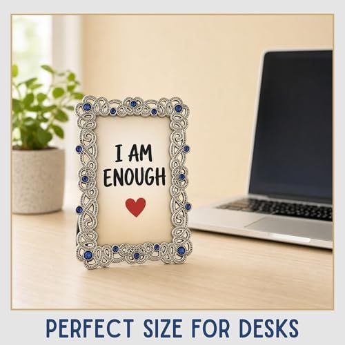 2x3 Mini Picture Frame: Silver Filigree + Blue Rhinestones - Image 6