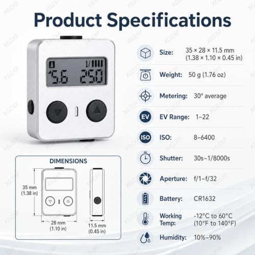 Lightweight Camera Top Light Meter, Ambient Light Digital Exposure Meter, Adjustable Shoe Mount, Ev Range 1–22, 30° Fov with OLED Display, for Film Cameras, Photography and Studio Use - Image 5