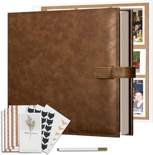 Vienrose 15"x13" Scrapbook Album Gift Set Faux Leather DarkBrown 100 Pages by Vienrose