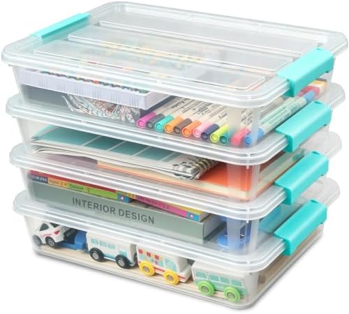 EOENVIVS 4 Pack Clear Storage Bins with Lids, A4 File Boxes, Green Latches by EasyCozyHomey