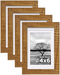 Egofine 4x6 Picture Frames Made of Solid Wood with Plexiglass Set of 4, Display Pictures 3x4.5 and 3.5x5 with Mat or 4x6 Without Mat for Tabletop and Wall Mounting, Teak Wood by Egofine