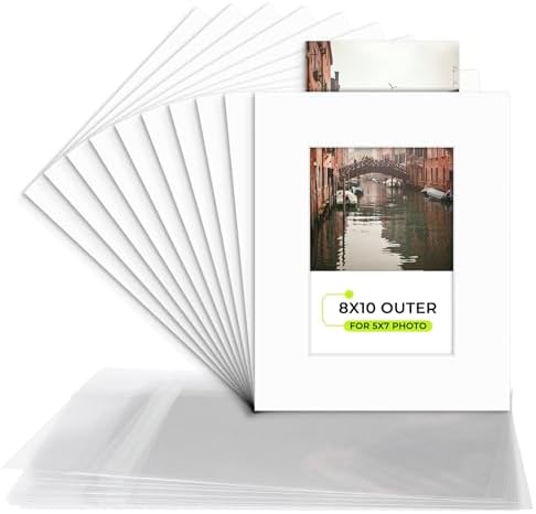 Golden State Art, 10 Pack 8x10 Slip-in Photo Mats Kits for 5x7 Photos White by GoldenStateArt