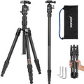 NEEWER Carbon Fiber Camera Tripod Monopod, 65" Lightweight Compact Portable Travel DSLR Video Stand, 360° Ball Head, Anti Slip QR Plate, Inverted Central Axis, Reversible Legs, Max Load 13.2 lbs, TP39 by Neewer