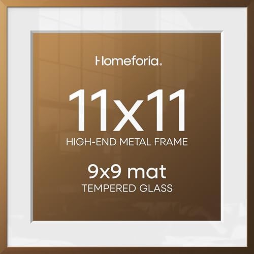 Homeforia 11x11 Bronze Picture Frame, High-End Metal, 9x9 Mat, Glass by Homeforia