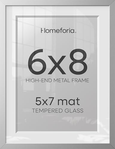 Homeforia 6x8 Silver Picture Frame, High-End Metal, 5x7 Mat, Glass by Homeforia
