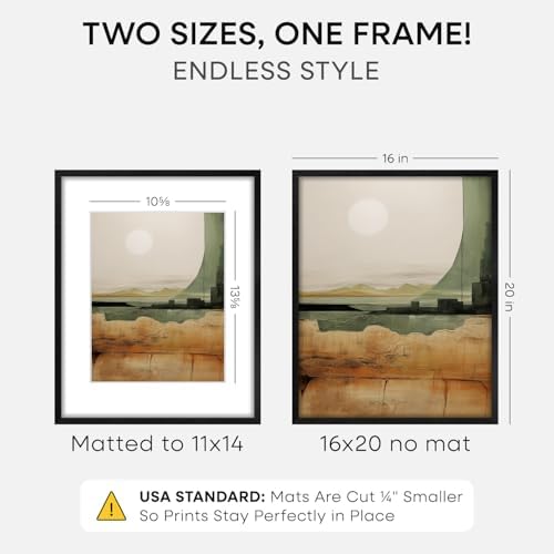 Homeforia 16x20 Black Oak Picture Frame, High-End Wood, 11x14 Mat, Glass - Image 2