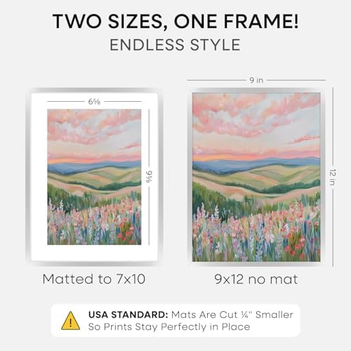Homeforia 9x12 Silver Picture Frame, High-End Metal, 7x10 Mat, Glass - Image 2