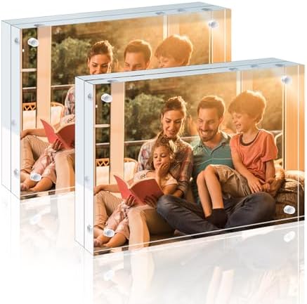 Egofine 6x8 Acrylic Frames 2 Pack, 20mm Thicker Frameless Clear Picture Frames, Double Sided Magnetic Picture Frames, Free Standing Desktop Display by Egofine