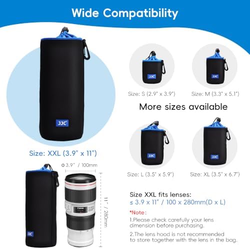 JJC Neoprene Camera Lens Pouch Case, Drawstring Bag for Lens up to 3.9x11" - Image 3