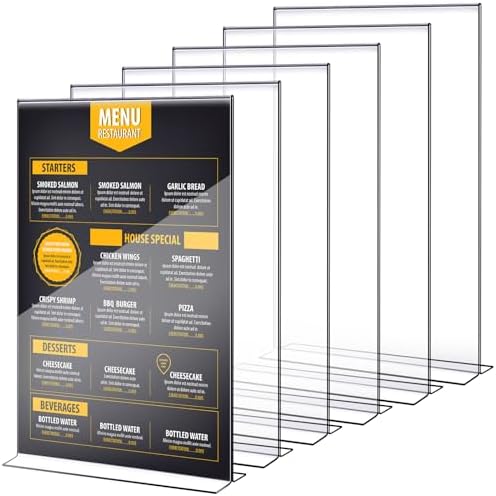 Shellwei 6 Pcs 11 x 14'' Acrylic Sign Holder Clear Acrylic Picture Frame Vertical Table Top Frame with Stand Double Sided T Shape Flyer Holder for Paper Menu Photo Restaurant Office Home by Shellwei