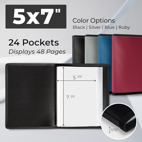 Dunwell 5x7 Photo Album & Art Portfolio Binder, 24 Clear Sleeves, Black - Image 2