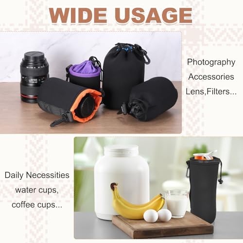 PATIKIL 2 Pcs Camera Lens Pouch, 4" ID x 6" H Drawstring Lens Pouch Protective Camera Lens Case Bag Soft Plush Neoprene Bag for DSLR Photography Gear, Black - Image 6