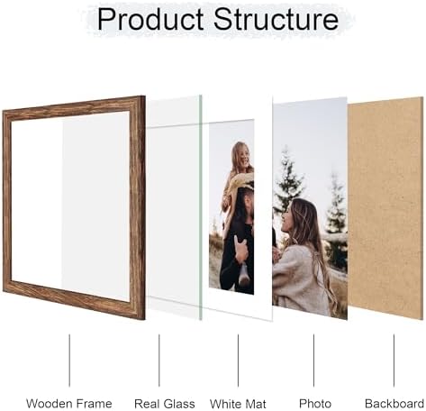 12x12 Picture Frame Set of 2, 12 x 12 Wood Photo Frames with Mat for 10x10 or 30x30cm Diamond Art Painting, Wooden Frame with Real Glass Cover for Wall and Tabletop Display,Rustic Brown - Image 3