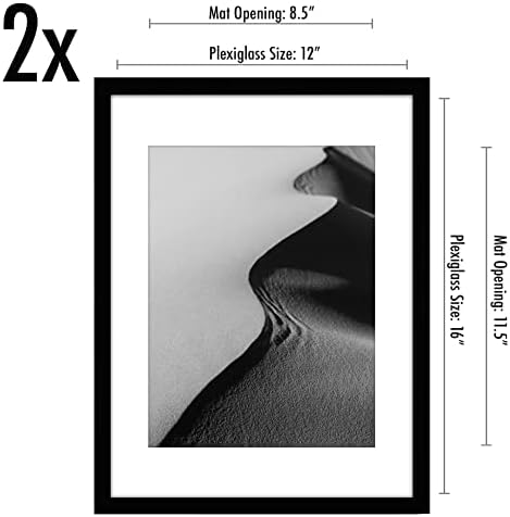 Americanflat 12x16 Picture Frame 2-Pack - Matted to 9x12 - Black - Image 2
