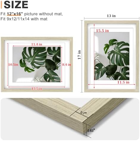 Egofine 12x16 Picture Frames Set of 4, Made of Solid Wood Covered by Plexiglass 9x12 and 11x14 with Mat or 12x16 without Mat, for Wall Mounting Photo Frame Distressed Wood Grain - Image 3
