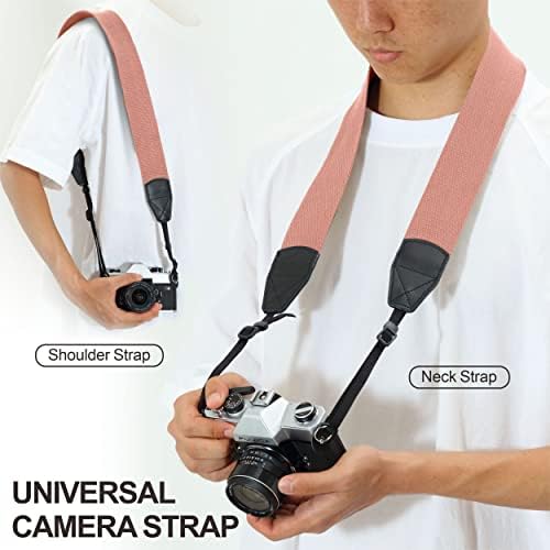 Padwa Lifestyle Pink Camera Strap - 2" Wide Cotton Woven Genuine Leather Head Camera Straps,Complimentary 2 Pcs Quick Release Clips for All DSLR/SLR Cameras, Binoculars and Drone Remote Control - Image 4