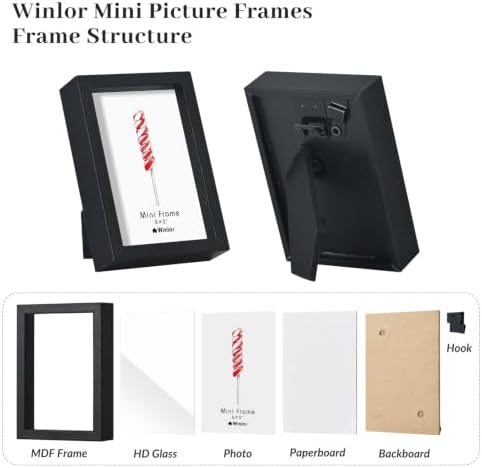 2x3 Mini Picture Frame Set of 6, FSC MDF Wood Small Photo Frame with Real Glass Front, Tiny Tabletop Display or Wall Decor for Wallet Size Photos, Mini Instant Prints & Small Photos, Black - Image 4