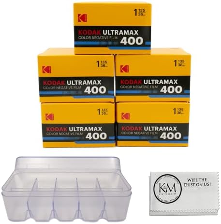 Kodak Eastman UltraMax 400 Color Negative Film | 35mm Roll Film (36 Exposures) 5 Rolls + Film Storage Case + Cloth by Unknown