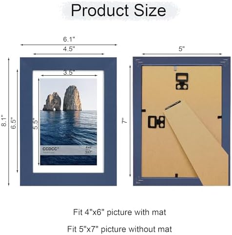 5x7 Picture Frame Set of 2, 5 x 7 Wood Photo Frames with Mat for 4x6, Natural Wooden Frame with Real Glass Cover for Wall and Tabletop Display,Blue - Image 5