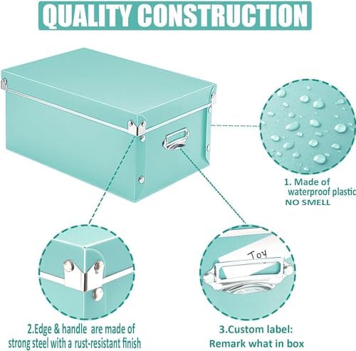 XUCHUN 3 Pack/Set Plastic Storage Box with Lid,Waterproof Collapsible Storage Bins for Shoes/Clothes/Office Teal Color - Image 6