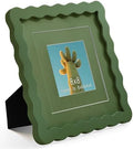 8x8 Green Picture Frame with Mat for 6x6/4x4, Curved Wavy Edge Deco Wooden Real Glass, Vertical or Horizontal Display Photo Gallery Wall & Tabletop Frame by Gdfmsc