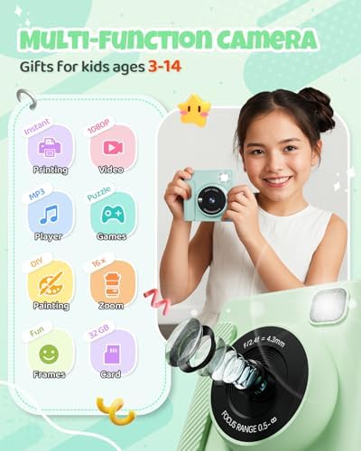 TIATUA Kids Instant Print Camera, 1080P HD Video Digital Toy, Green - Image 2