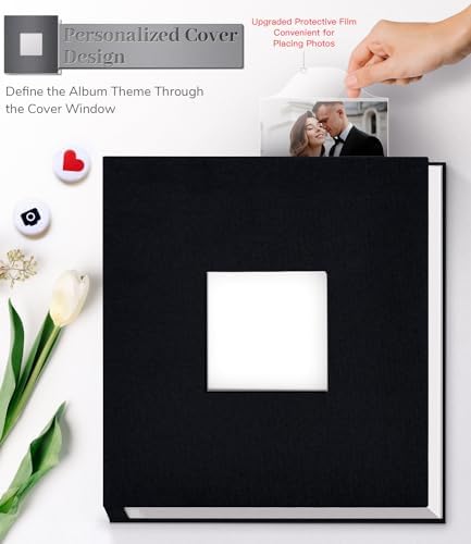 Artfeel Photo Album Self Adhesive Scrapbook Album for 3x5 4x6 5x7 8x10 Pictures,60 Pages Linen Cover with Display Window DIY Photo Book,Ideal Gifts for Family Travel Wedding Baby - Image 2