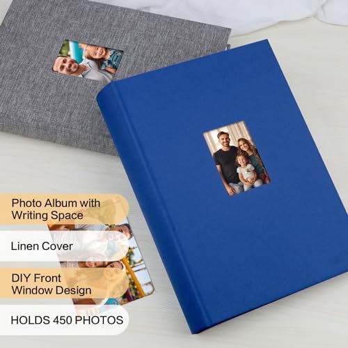 450 Pocket 4x6 Photo Album with Writing Space, Linen Cover, Blue - Image 2