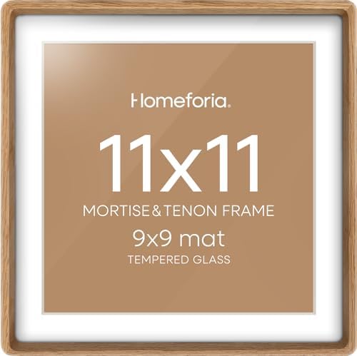Homeforia 11x11 Mortise&Tenon Natural Oak Picture Frame, 9x9 Mat, Glass by Homeforia