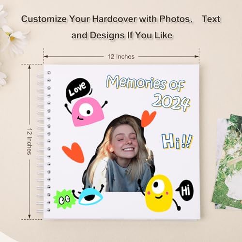 Scrapbook Album 12x12 Inches 100 Pages Hardcover Kraft Paper White - Image 3
