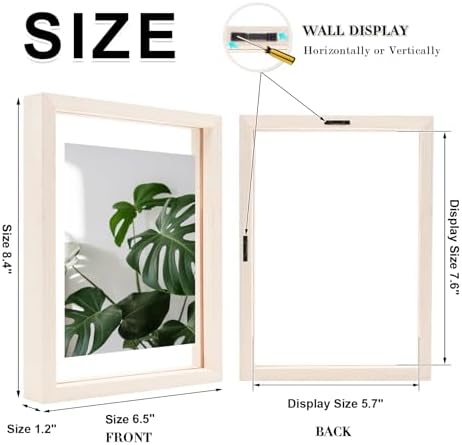 Egofine 6x8 Floating Frames Set of 2, Double Plexiglass Picture Frame, Made of Solid Wood Display Any Size Photo up to 6x8, Wall Mount or Tabletop Standing, Beige - Image 2