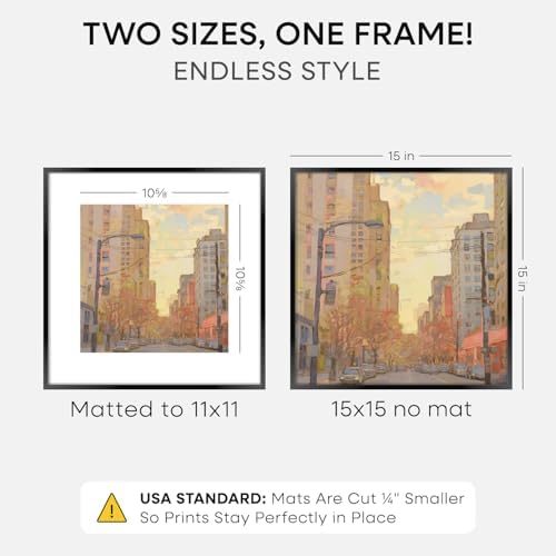 Homeforia 15x15 Black Picture Frame, High-End Metal, 11x11 Mat, Glass - Image 3