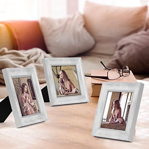 XUANLUO 5x5 Picture Frames Set of 4,Rustic Retro Photo Frame(White) - Image 6