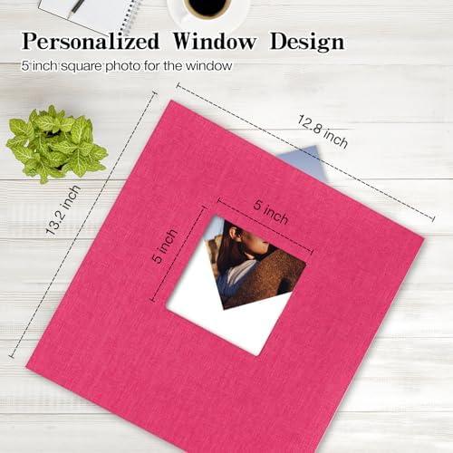 potricher Large Photo Album Self Adhesive 3x5 4x6 5x7 8x10 10x12 Pictures Linen Cover 80 Blank Pages Magnetic DIY Scrapbook Album with A Metallic Pen (Rose Red, 13.2x12.8 inches 80 Pages) - Image 2