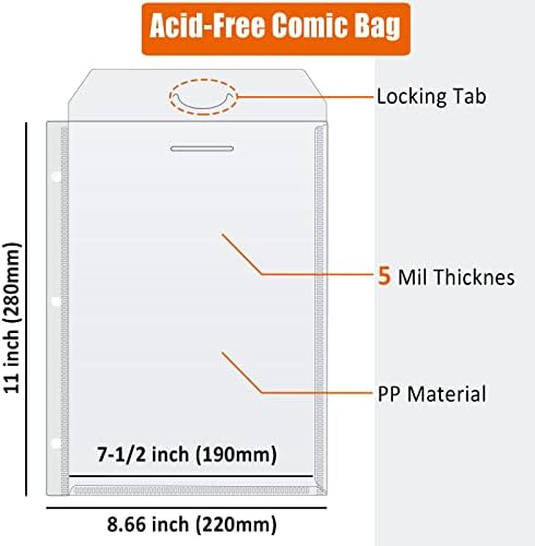 Comic Book Bags, Binder Sleeves for Comic Books, 12 Pack Comics Protector Bags - Image 4