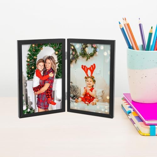 Golden State Art 4x6 Double Picture Frame with Real Glass, Hinged, Black - Image 6